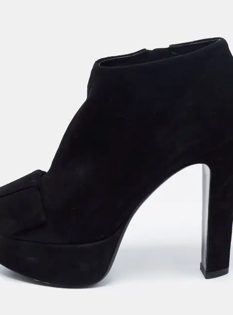 Louis Vuitton Black Suede Bow Peep Toe Ankle Booties Size 36.5