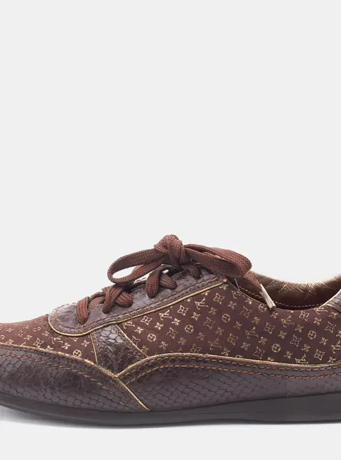 Louis Vuitton Monogram Fabric and Python Embossed Leather Low Top Sneakers Size 37