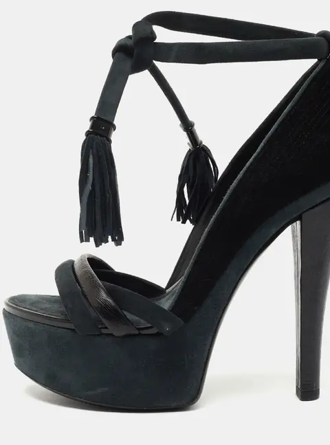 Louis Vuitton Black /Grey Leather and Suede Platform Sandals Size 38