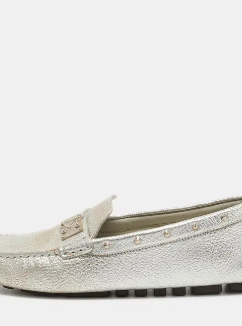 Louis Vuitton Silver Leather Lombok Slip On Loafers Size 40.5
