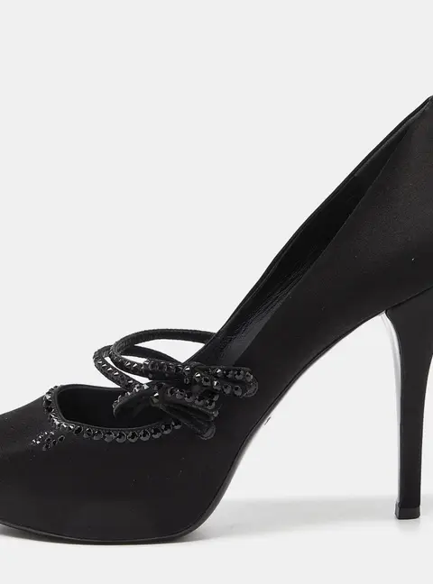 Louis Vuitton Black Satin Embellished Peep Toe Pumps Size 40