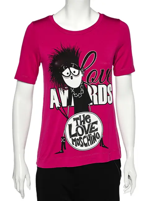 Love Moschino Magenta Printed Modal Knit T-Shirt S