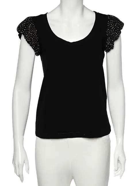 Love Moschino Black Cotton Knit Embellished Puff Sleeve T-Shirt M