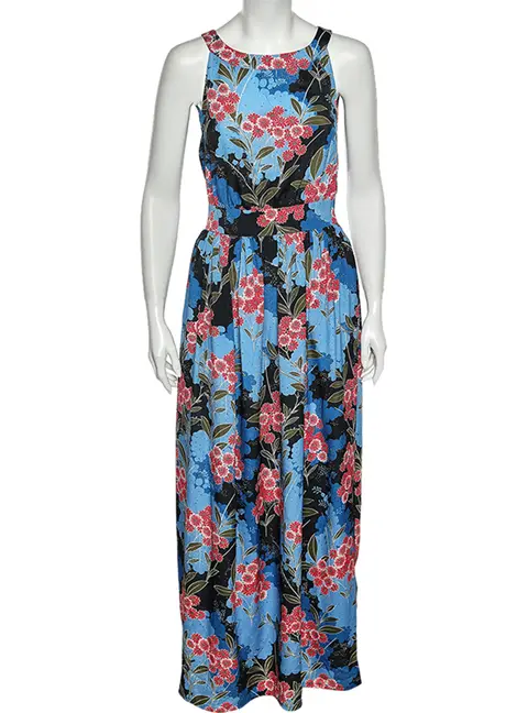 Love Moschino Blue Floral Printed Crepe Sleeveless Maxi Dress M