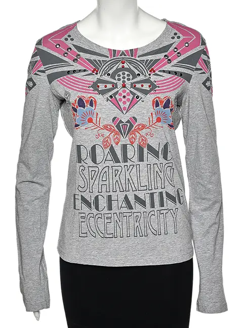 Love Moschino Grey Printed Cotton Long Sleeve T-Shirt L