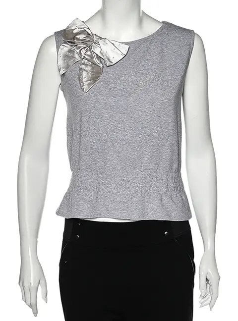 Love Moschino Grey Cotton Bow Detailed Sleeveless Top M
