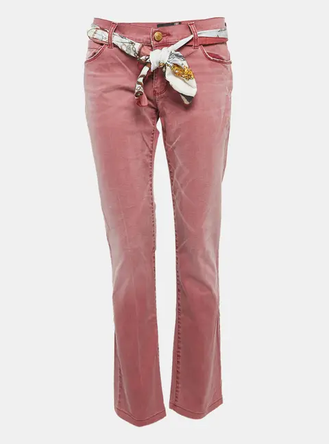 Love Moschino Burgundy Washed Denim Belted Jeans M Waist 34"