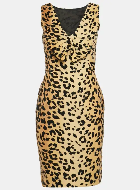 Love Moschino Brown Leopard Print Velour Bow Detail Short Dress S