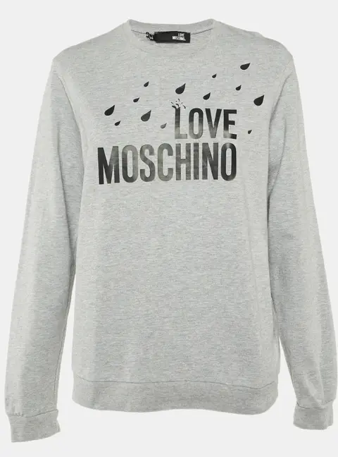 Love Moschino Grey Logo Print Cotton Crew Neck Sweatshirt M