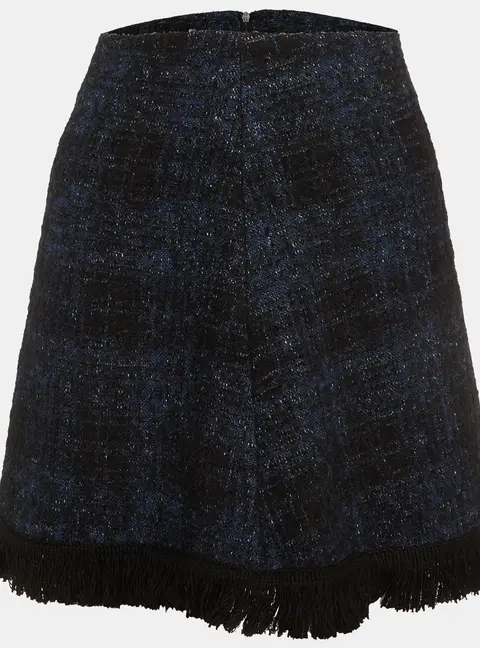 Love Moschino Navy Blue Tweed Fringed Mini Skirt M