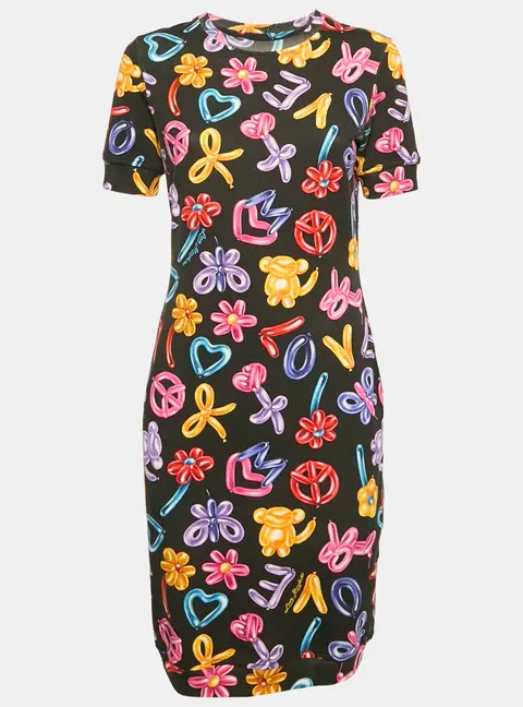 Love Moschino Black Printed Cotton Knit Short Dress S