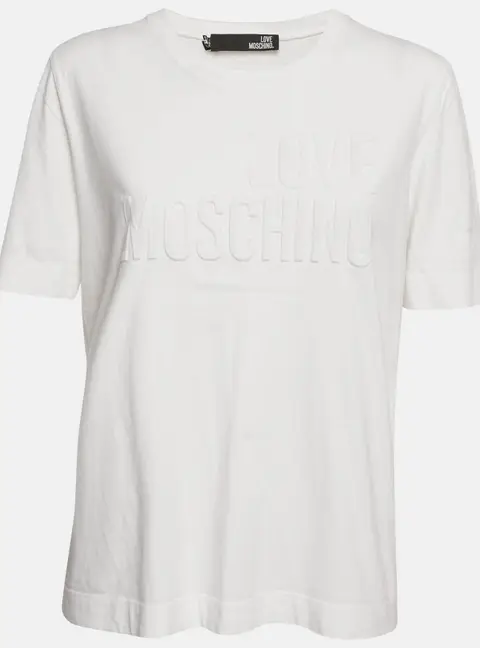Love Moschino White Logo Embossed Cotton Crew Neck T-Shirt M