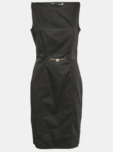 Love Moschino Black Cotton Waist Metal Embellished Short Dress L