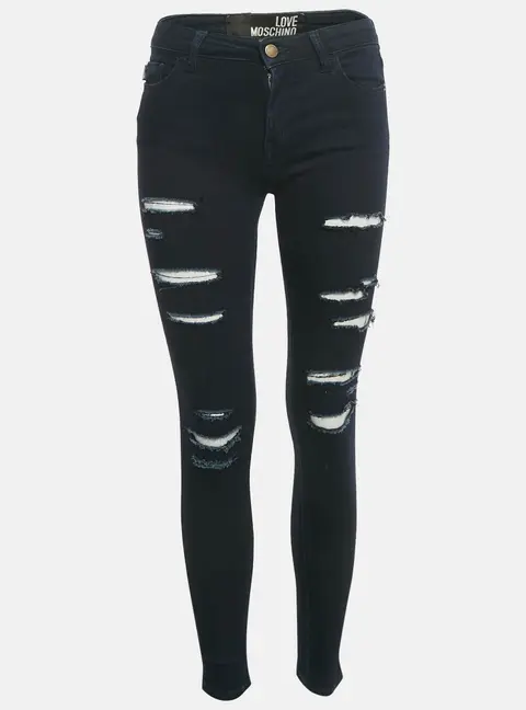 Love Moschino Dark Blue Distressed Denim Skinny Jeans S Waist 26"