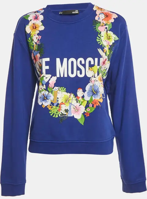 Love Moschino Blue Printed Cotton Crew Neck Sweatshirt M