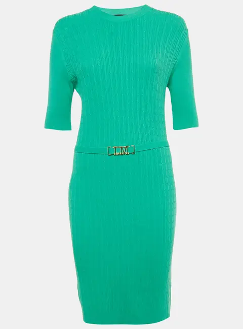 Love Moschino Green Knit Belted Midi Dress L