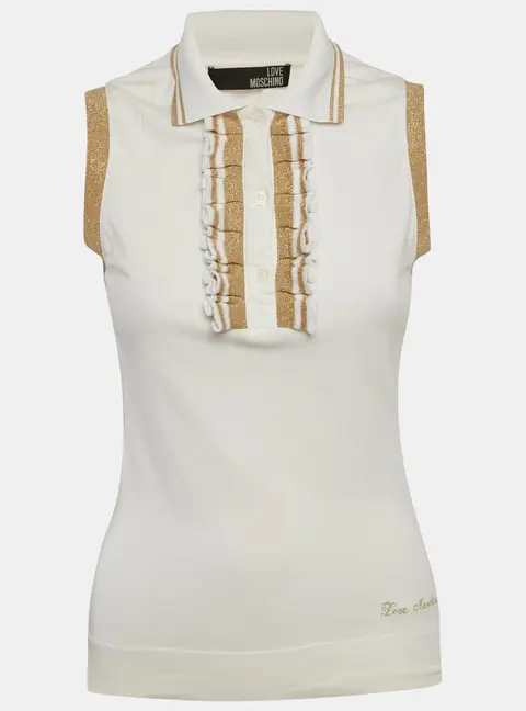 Love Moschino White Jersey Ruffled Sleeveless T-Shirt M