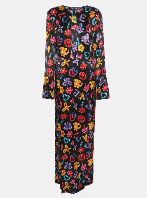 Love Moschino Multicolor Printed Satin Maxi Dress L