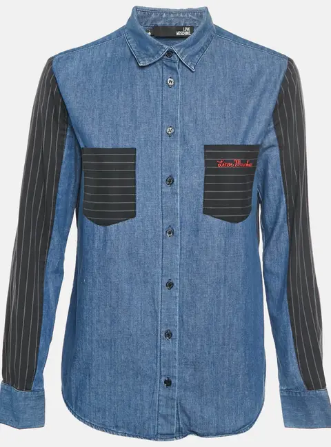 Love Moschino Blue Striped Denim Button Down Shirt S