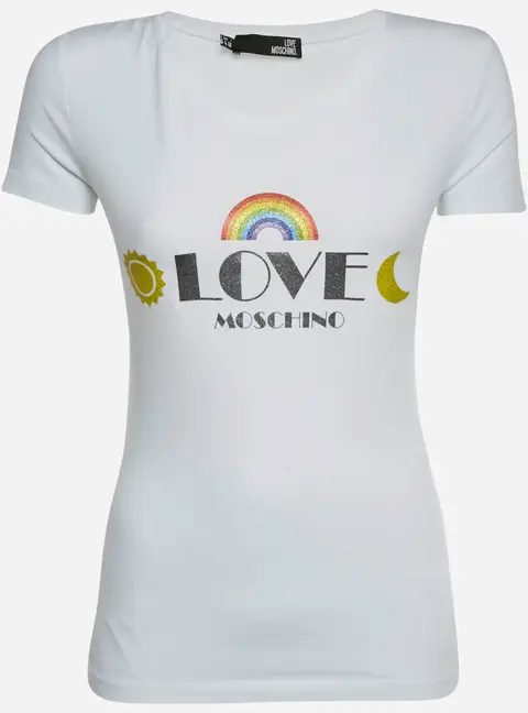 Love Moschino White Logo Graphic Jersey Knit T-Shirt S
