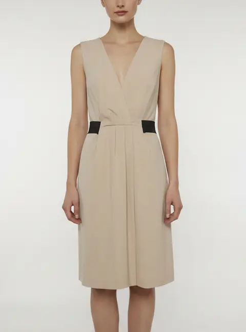Love Moschino Beige Wool Blend Pleated Sleeveless Dress L