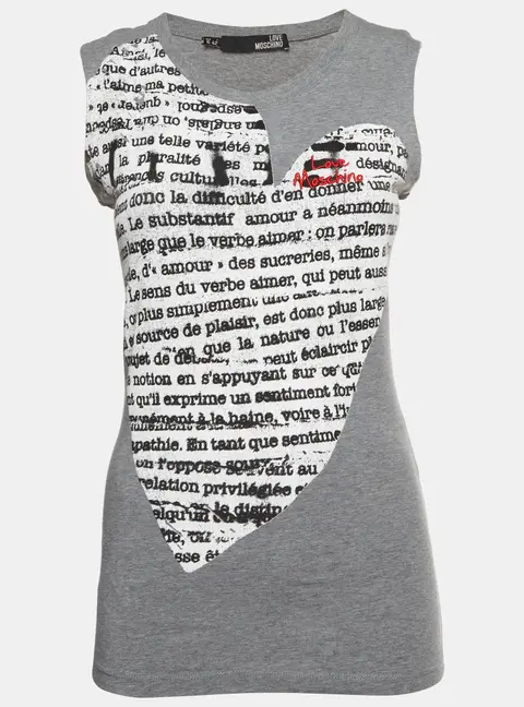 Love Moschino Grey Logo Embroidered Script Heart Print Jersey Tank Top M