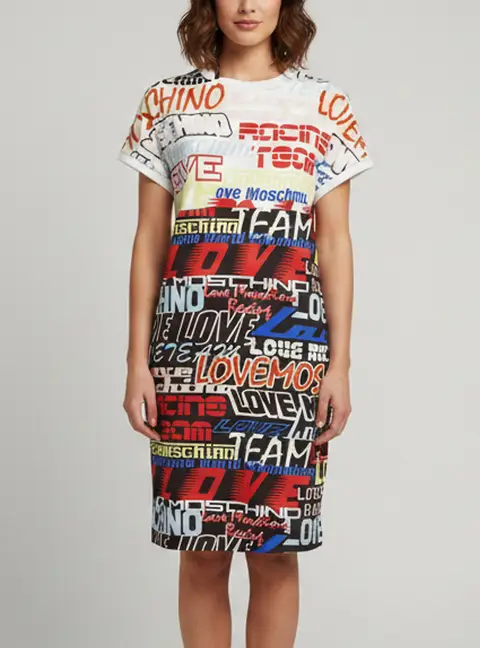 Love Moschino Multicolor Logo Print Jersey T-Shirt Dress L
