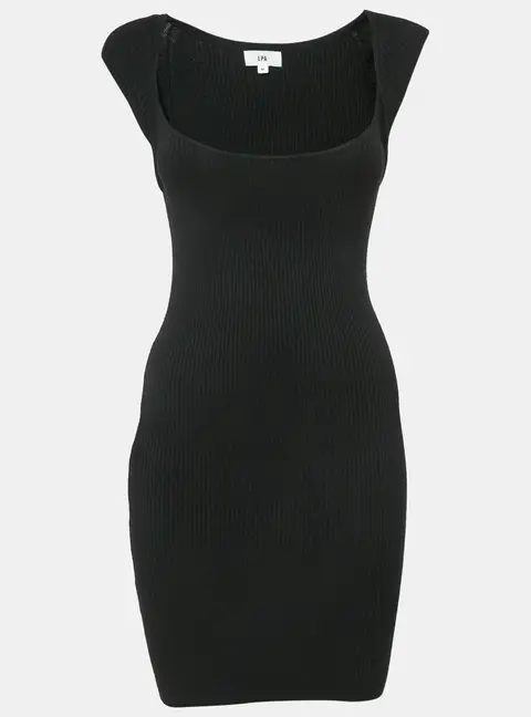 LPA Black Rib Knit Cap Sleeve Short Dress M