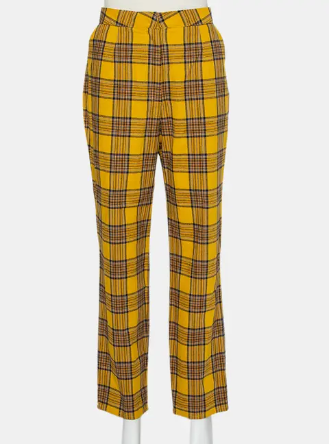 LPA Mustard Yellow Cotton Plaid Slim Trousers L