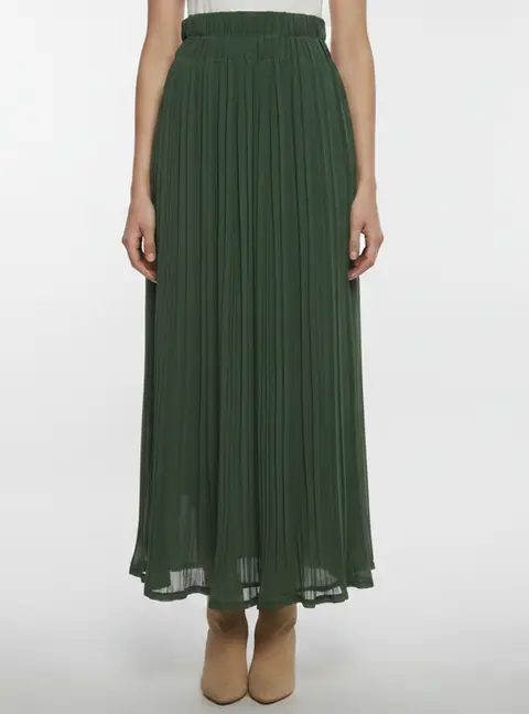 P.A.R.O.S.H. Green Crepe Pliss&eacute; Midi Skirt XS
