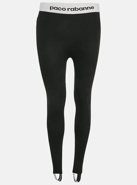 Paco Rabanne Black Logo Print Band Stir-Up Leggings S