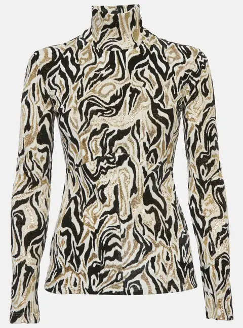 Paco Rabanne White/Black Lurex Velvet High Neck Top S