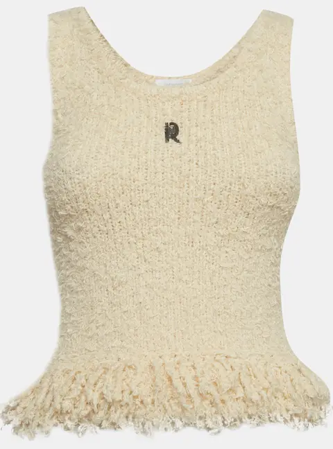 Paco Rabanne Cream Knit Logo Plaque Fringed Top XS