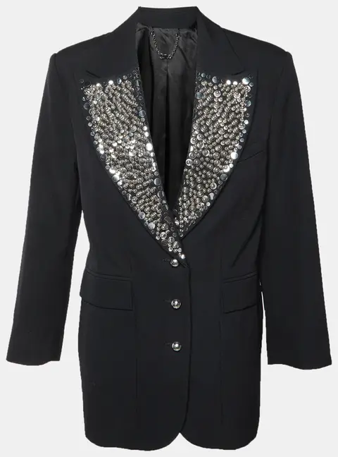 Rabanne Black Studded Grain de Poudre Wool Blazer M