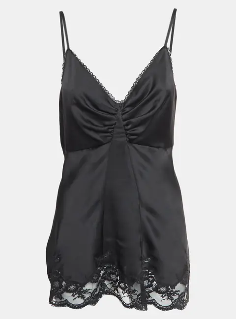 Paco Rabanne Black Satin and Lace Strappy Top M