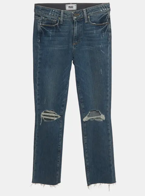 Paige Blue Denim Distressed Straight Fit Jeans XS/ Waist 27.5"