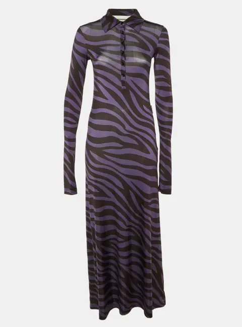 Palm Angels Purple Zebra Print Jersey Maxi Polo Dress M