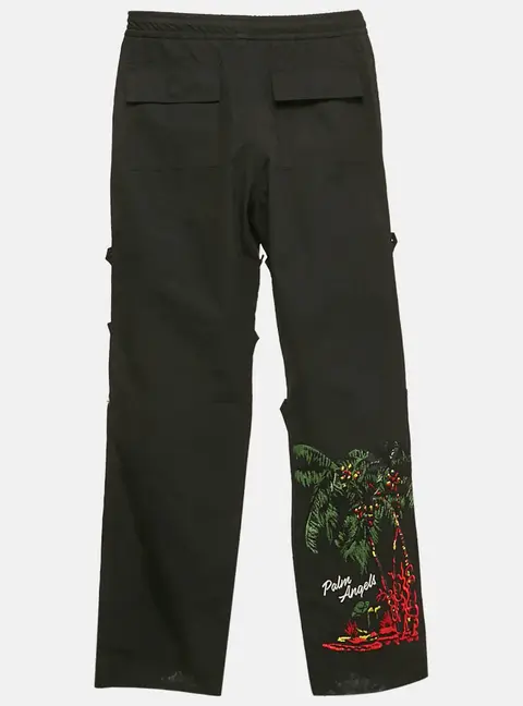 Palm Angels Black Embroidered Cotton Upside Down Palm Trousers S