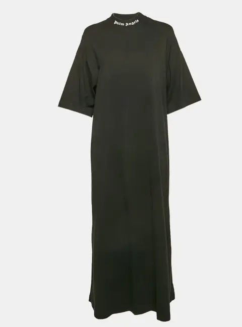 Palm Angels Black Logo Print Neck Jersey Midi T-Shirt Dress XS