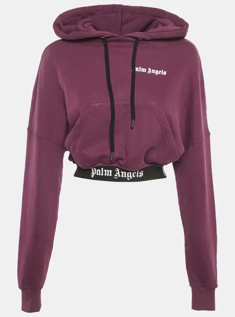 Palm Angels Purple Logo Printed Cotton Knit Hooded Sweatshirt S