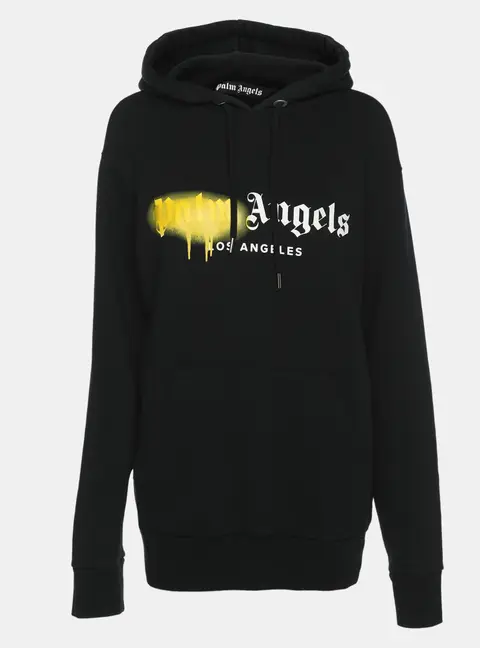 Palm Angels Black Cotton Knit Sprayed Logo Hoodie XXS