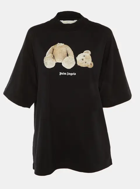 Palm Angels Black Bear Printed Cotton Knit Oversized T-Shirt M