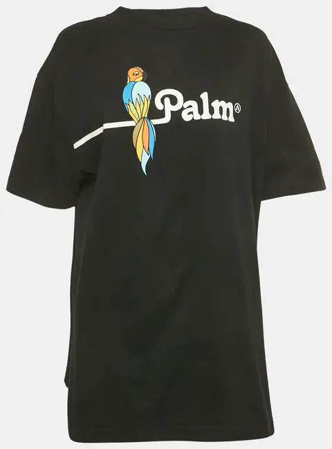 Palm Angels Black Parrot Print Jersey Crewneck T-Shirt XXL