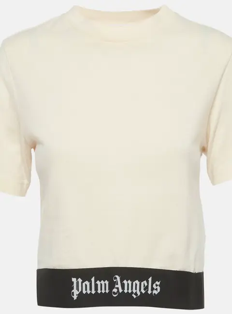 Palm Angels Beige Logo Hem Jersey Crop Top S