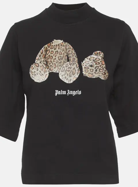 Palm Angels Black Teddy Print Jersey Crop T-Shirt XS