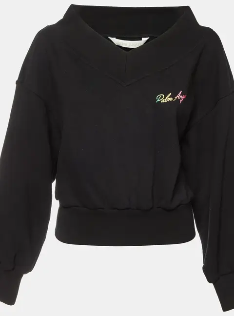 Palm Angels Black Embroidered Logo Off Shoulder Crewneck Sweatshirt S