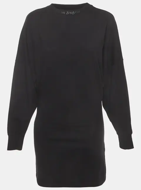 Palm Angels Black Logo Print Cotton Long-Sleeve Sweatshirt Dress XS