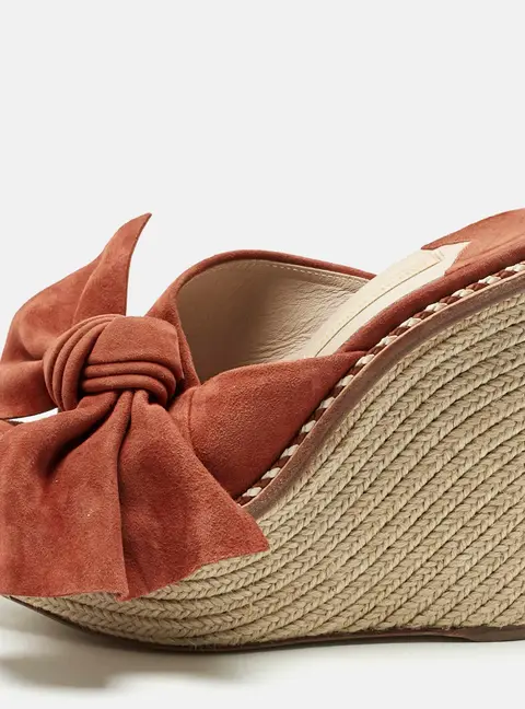 Paloma Barcel&oacute; Orange Suede Monaco Bow Espadrille Wedge Sandals Size 37