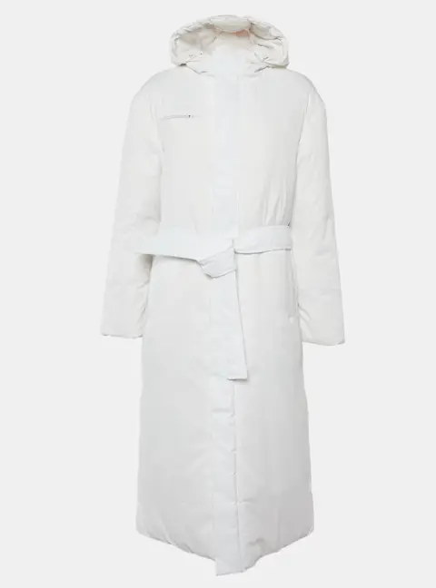 Pangaia White Nylon Flwrdwn Hooded Long Jacket M