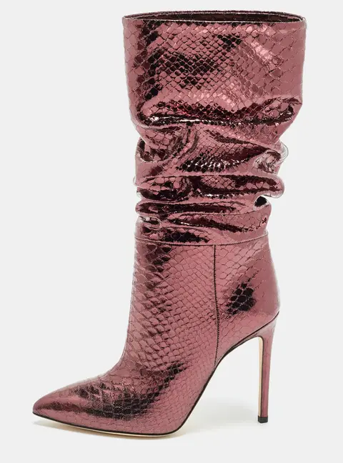 Paris Texas Size 37.5 Metallic Purple Python Embossed Leather Mid Calf Boots